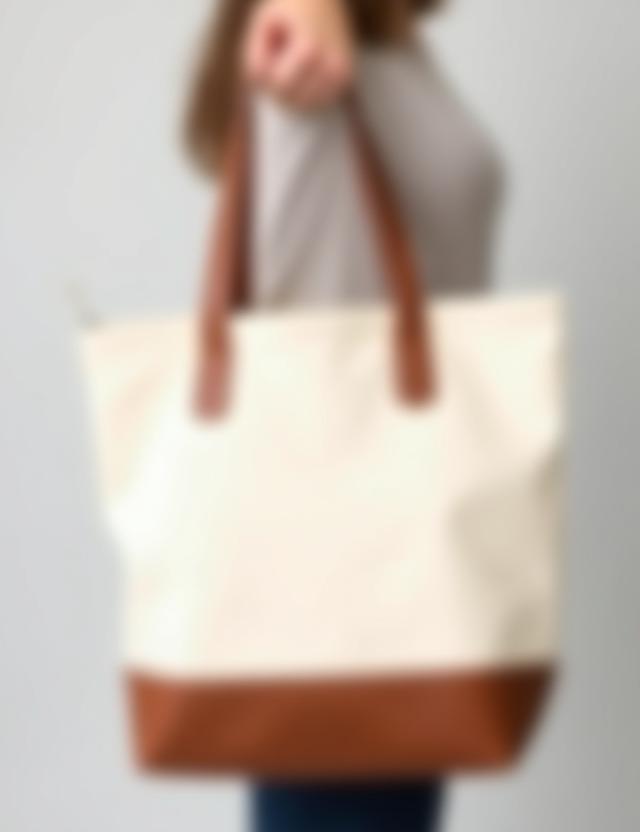 Canvas tote bag with leather straps